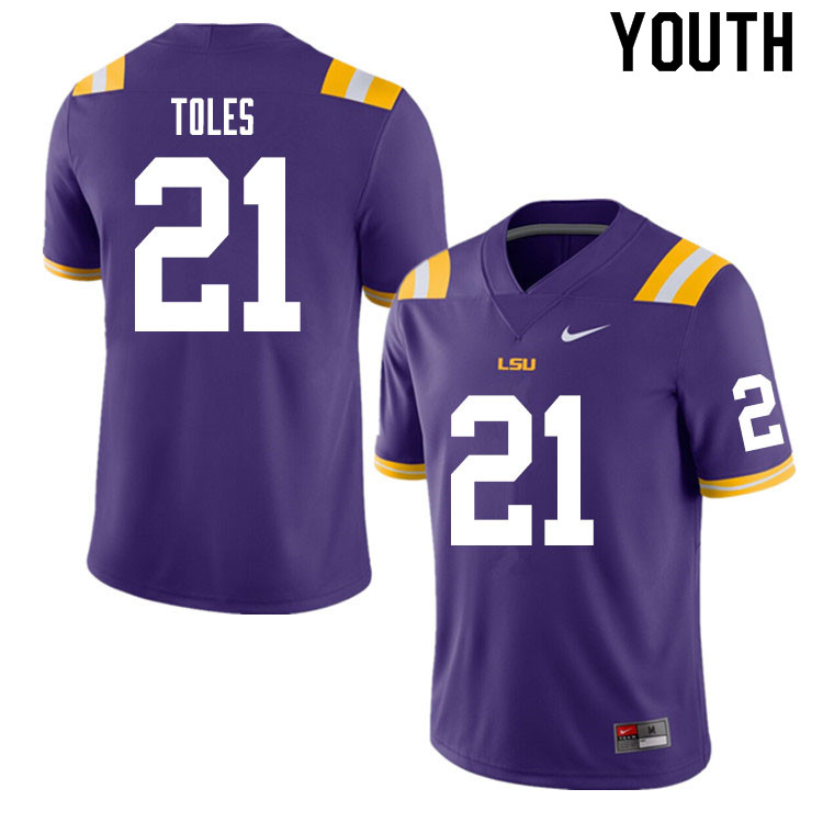 Youth #21 Jordan Toles LSU Tigers College Football Jerseys Sale-Purple